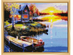 Алмазная мозаика «Закат на озере» (без подрамника, с полным заполнением) - Фото 1