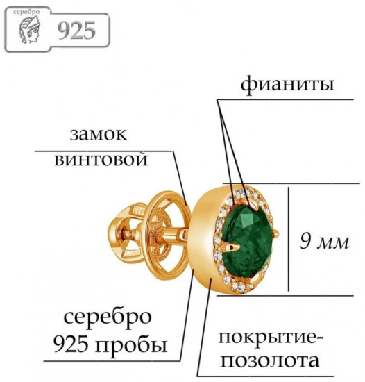 Серьги из золочёного серебра с фианитами