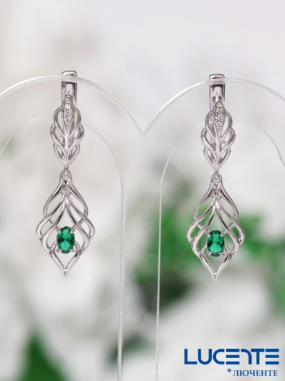 Серьги из серебра с кварцем и фианитами