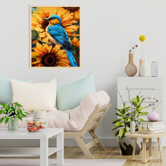 Картина по номерам с поталью «Синяя птица в подсолнухах» - Фото 1