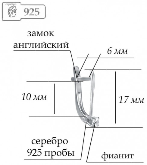 Серьги из серебра с фианитами