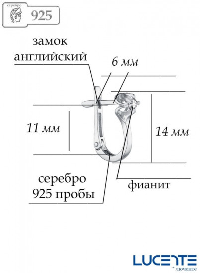 Серьги из серебра с фианитами