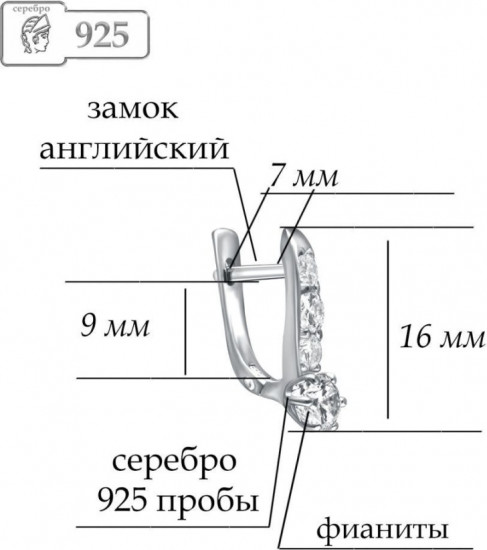 Серьги из серебра с фианитами