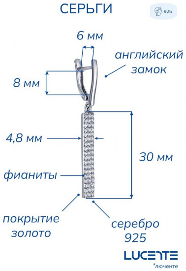 Серьги из серебра с фианитами