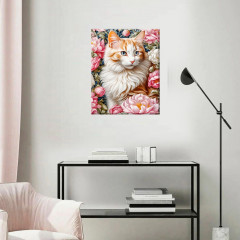 Картина по номерам с кристаллами из хрусталя «Кошка в пионах» - Фото 1