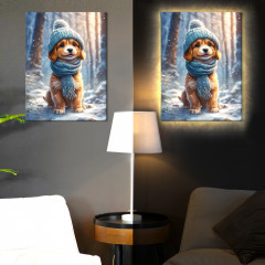 Картина по номерам с LED подсветкой «Щенок на зимней прогулке» - Фото 2