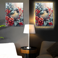 Картина по номерам с LED подсветкой «Птичка на рябине» - Фото 2