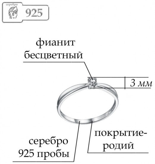 Кольцо из серебра с фианитом