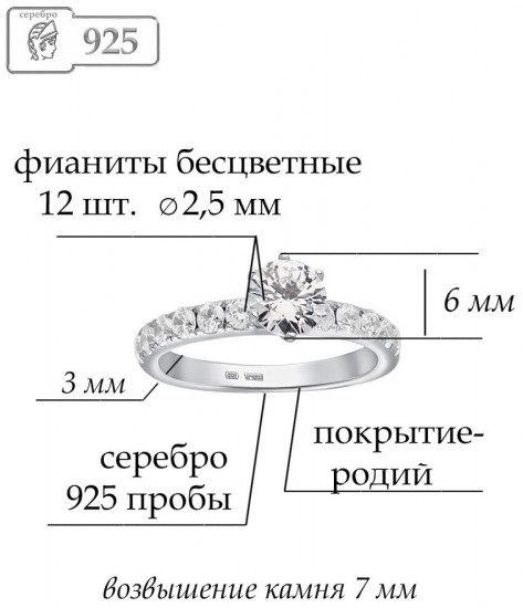 Кольцо из серебра с фианитами