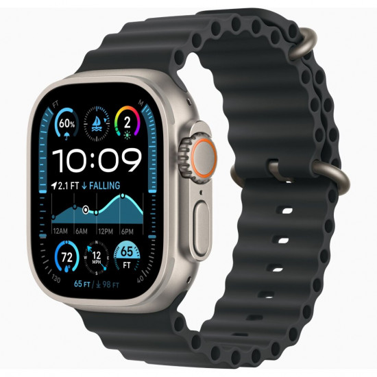 Ремешок для Apple Watch 49mm Black Ocean Band - Natural Titanium Finish
