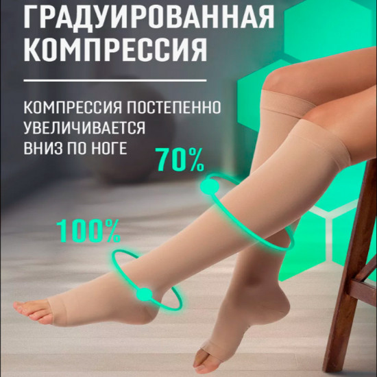 Компрессионные гольфы с открытым носком от варикоза и отеков
