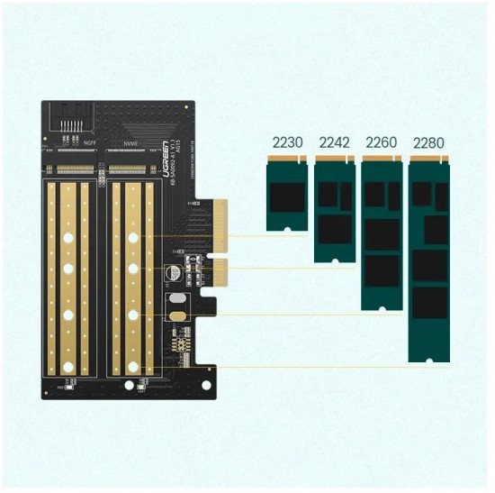 Преходник Ugreen для M.2 NVMe + M.2 NGFF с PCI-E 3.0x4 CM302