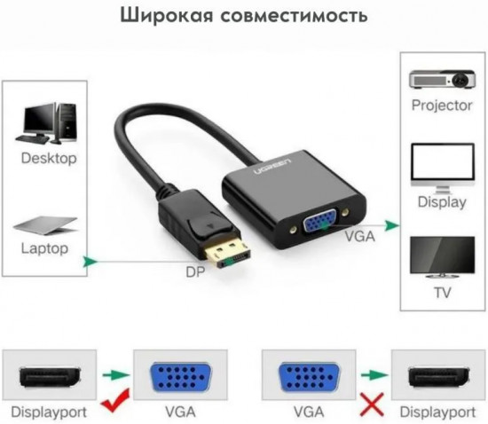 Конвертер DisplayPort на VGA adapter DP109