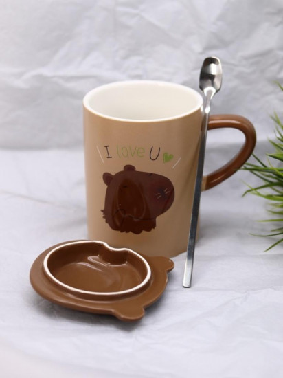 Кружка с крышкой и ложкой «Capybara I love u»