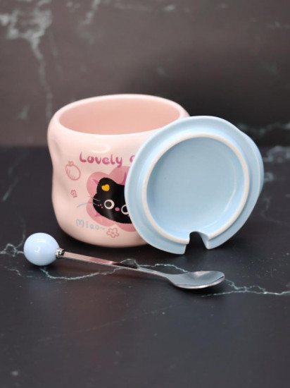 Кружка с крышкой и ложкой «Lovely cat, cherry»
