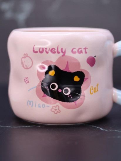 Кружка с крышкой и ложкой «Lovely cat, cherry»
