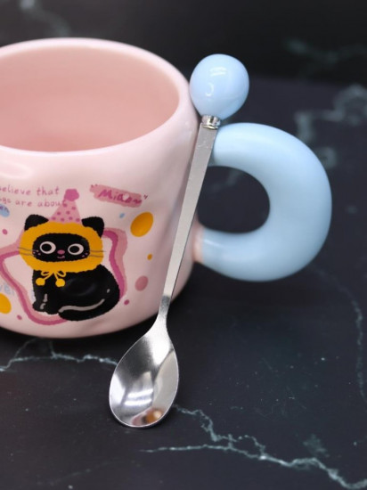 Кружка с крышкой и ложкой «Lovely cat, birthday»