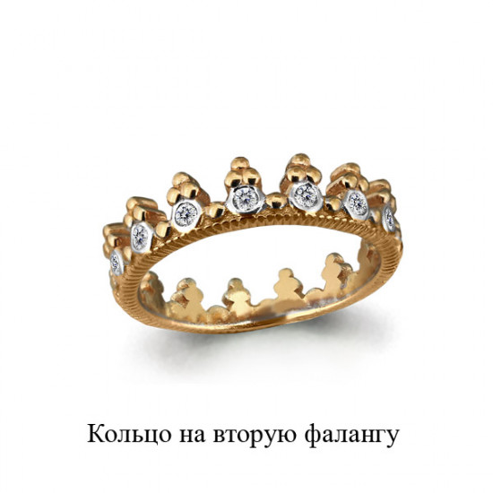 Кольцо на вторую фалангу из золоченого серебра с фианитами