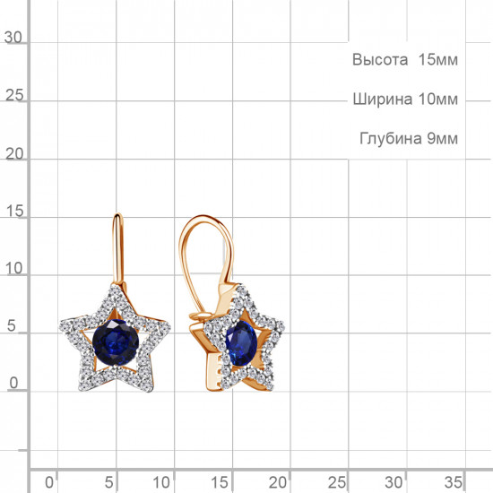 Серьги из золочёного серебра с наносапфирами и фианитами