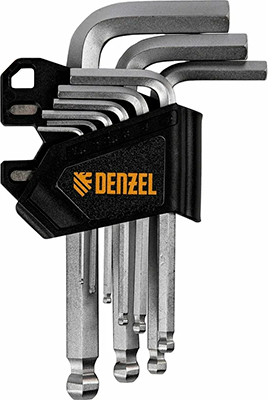 Набор имбусовых ключей Denzel HEX 1.5-10 мм CRV
