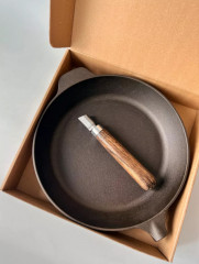 Сковорода чугунная с быстросъёмной деревянной ручкой - Фото 7