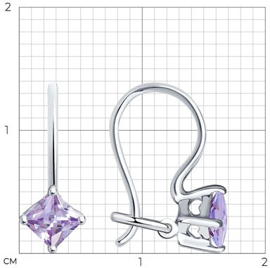 Серьги из серебра с сиреневыми фианитами