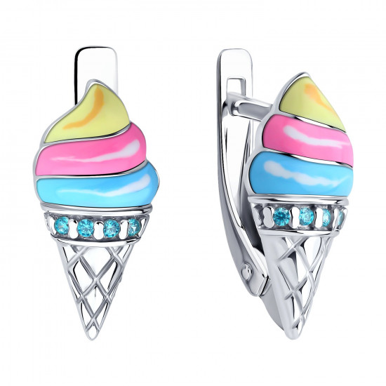 Серьги из серебра с фианитами и эмалью
