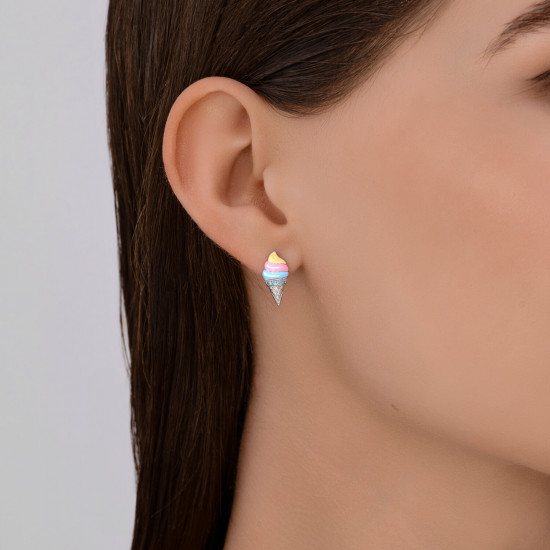 Серьги из серебра с фианитами и эмалью