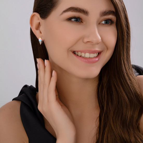 Серьги из серебра с фианитами и эмалью