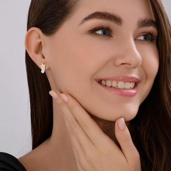 Серьги из серебра с фианитами и эмалью