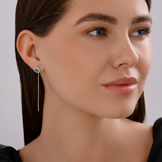 Серьги из серебра с фианитами и эмалью