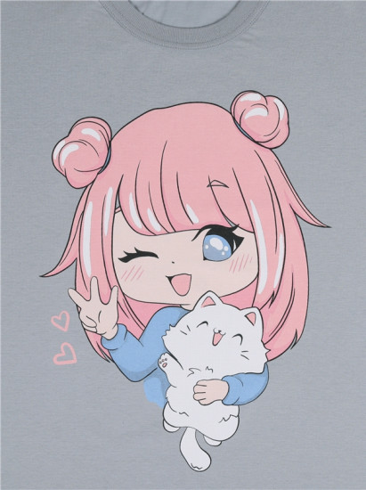 Футболка для девочек «Аниме с котенком»