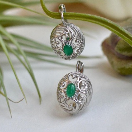 Серьги из серебра с хризопразом