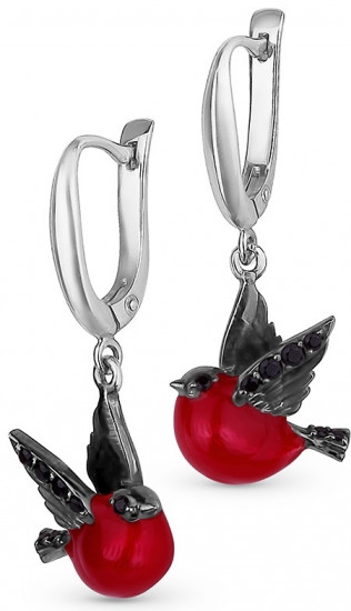Серьги из серебра с фианитом и эмалью