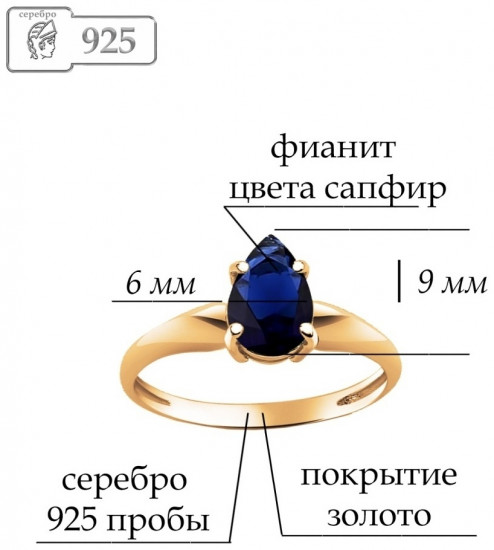 Кольцо из золочёного серебра с фианитами