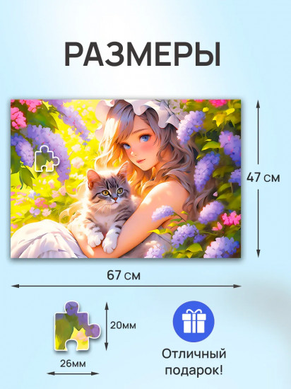 Пазл «Девушка с котёнком»