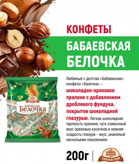 Конфеты шоколадные с пралине и фундуком «Белочка»