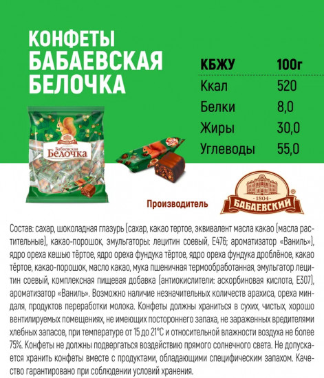 Конфеты шоколадные с пралине и фундуком «Белочка»