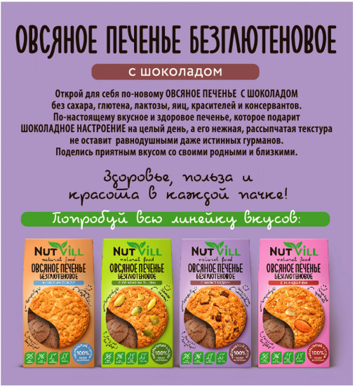 Печенье овсяное безглютеновое с шоколадом