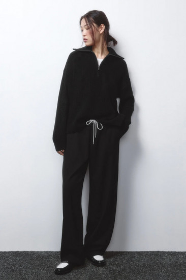 Брюки женские с контрастным поясом на завязках