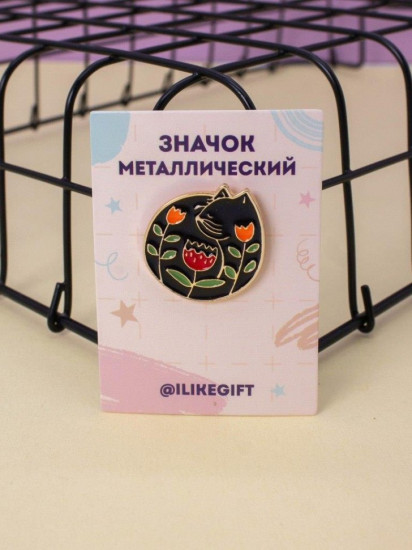Значок металлический «Black cat flower»
