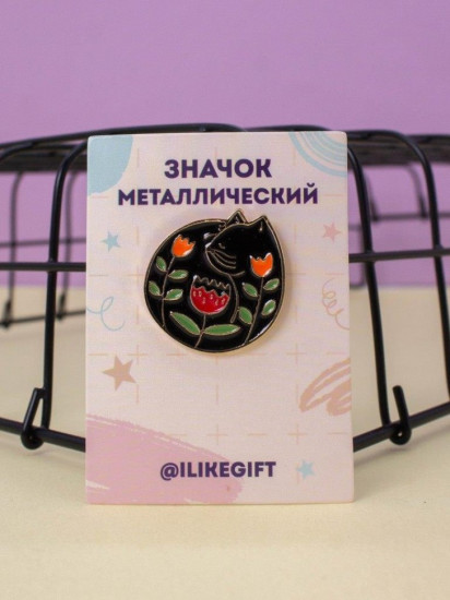 Значок металлический «Black cat flower»