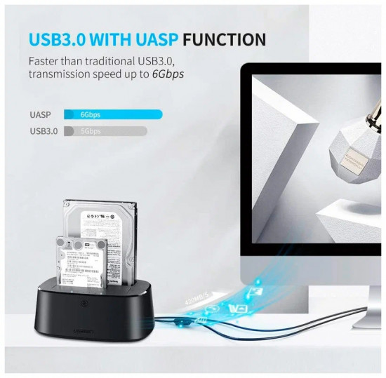 Док-станция для жестких дисков Ugreen USB 3.0 для HDD 3.5''/2.5'' SATA