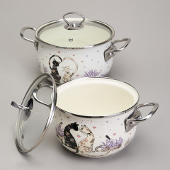 Набор кастрюль с крышками «Lavander cats» - Фото 1