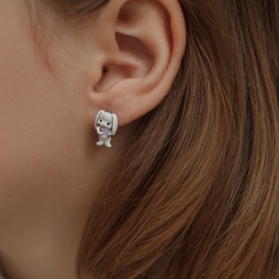 Серьги детские из серебра «Зайчики»