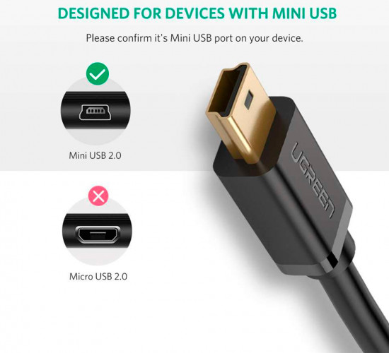 Кабель USB 2.0 - mini USB, 480Mbps, 1.5m. US132 (10385) UGREEN