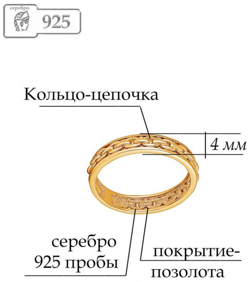 Кольцо из золочёного серебра