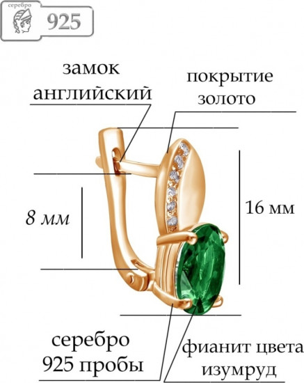 Серьги из золочёного серебра с алпанитами и фианитами