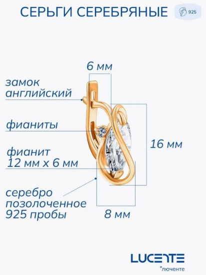 Серьги из золочёного серебра с алпанитами и фианитами