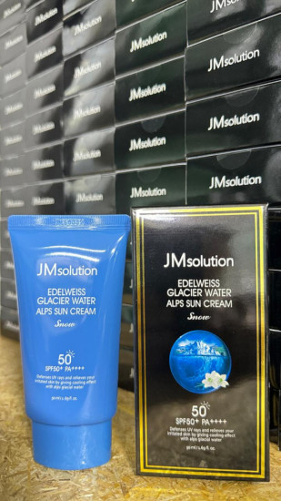 Охлаждающий солнцезащитный крем для лица SPF50+ PA++++ «Edelweiss Glacier Water Alps Moist Suncream Snow»